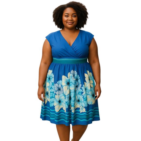 Liz Claiborne Women's Size 20W Blue Floral skirt Surplice Sleeveless Dress - Picture 1 of 10